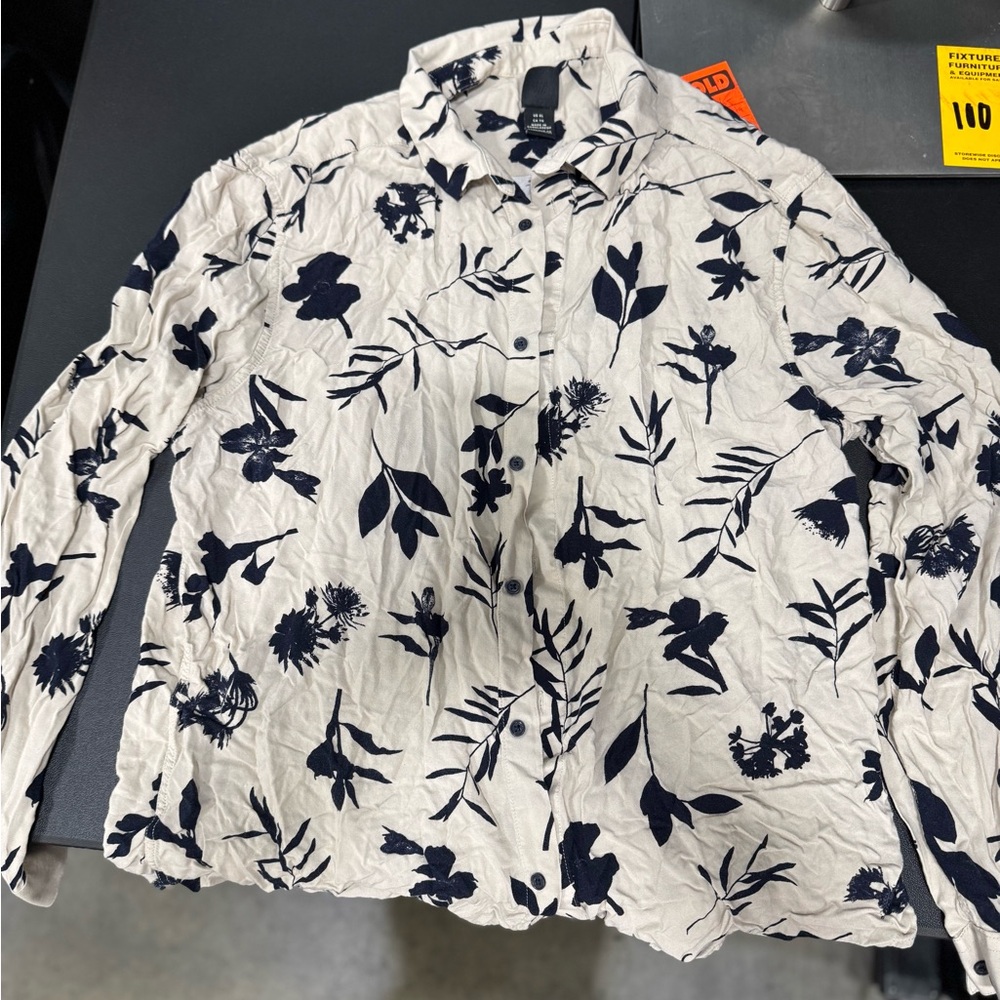 H&M White and Black Floral Dress Shirt